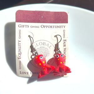 Red, octopus earrings